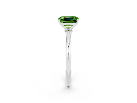 White gold Emerald Cut Peridot Solitaire Ring with Six-Prong Setting and Classic Band_14
