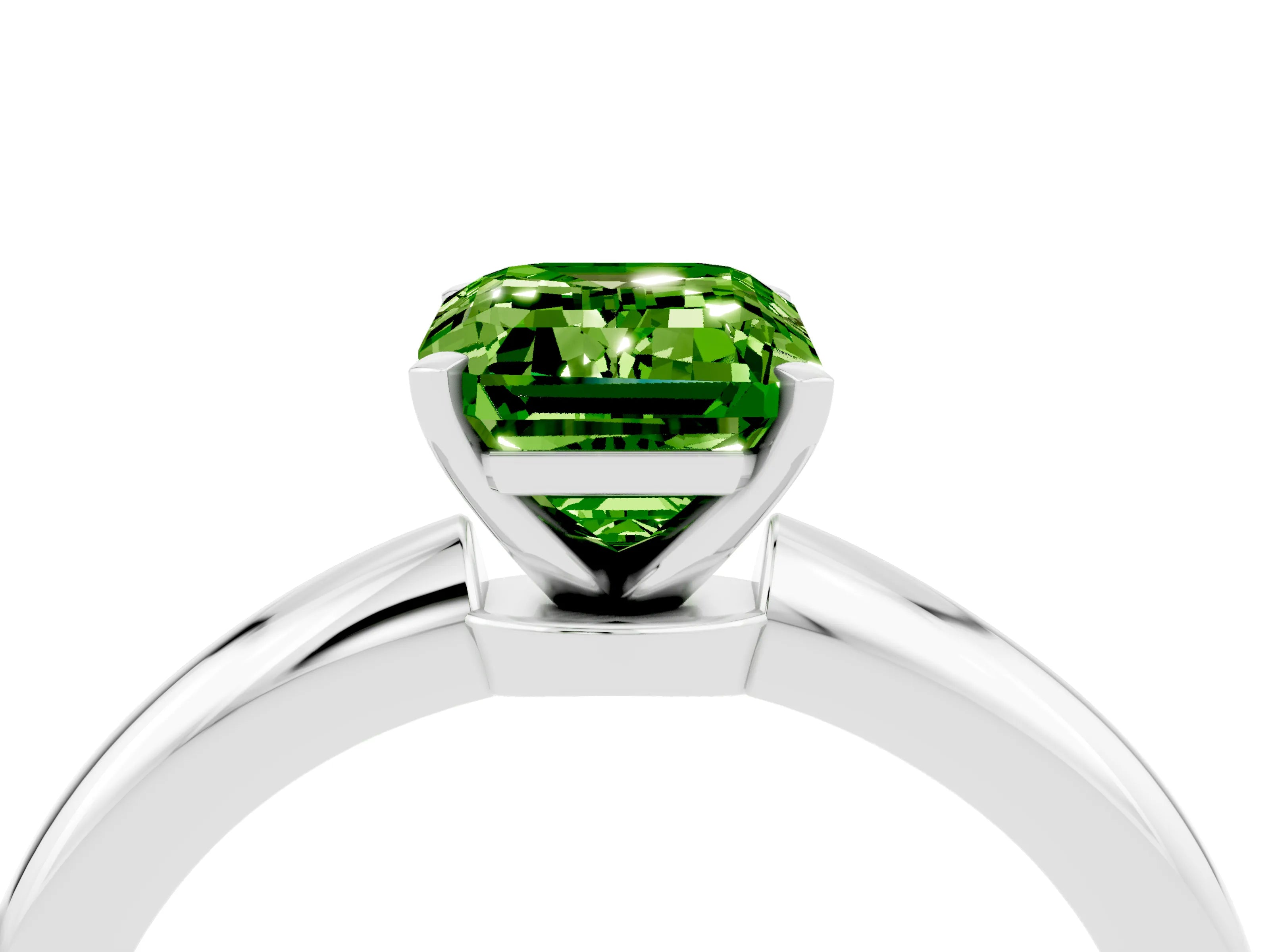 White gold Emerald Cut Peridot Solitaire Ring with Six-Prong Setting and Classic Band_16