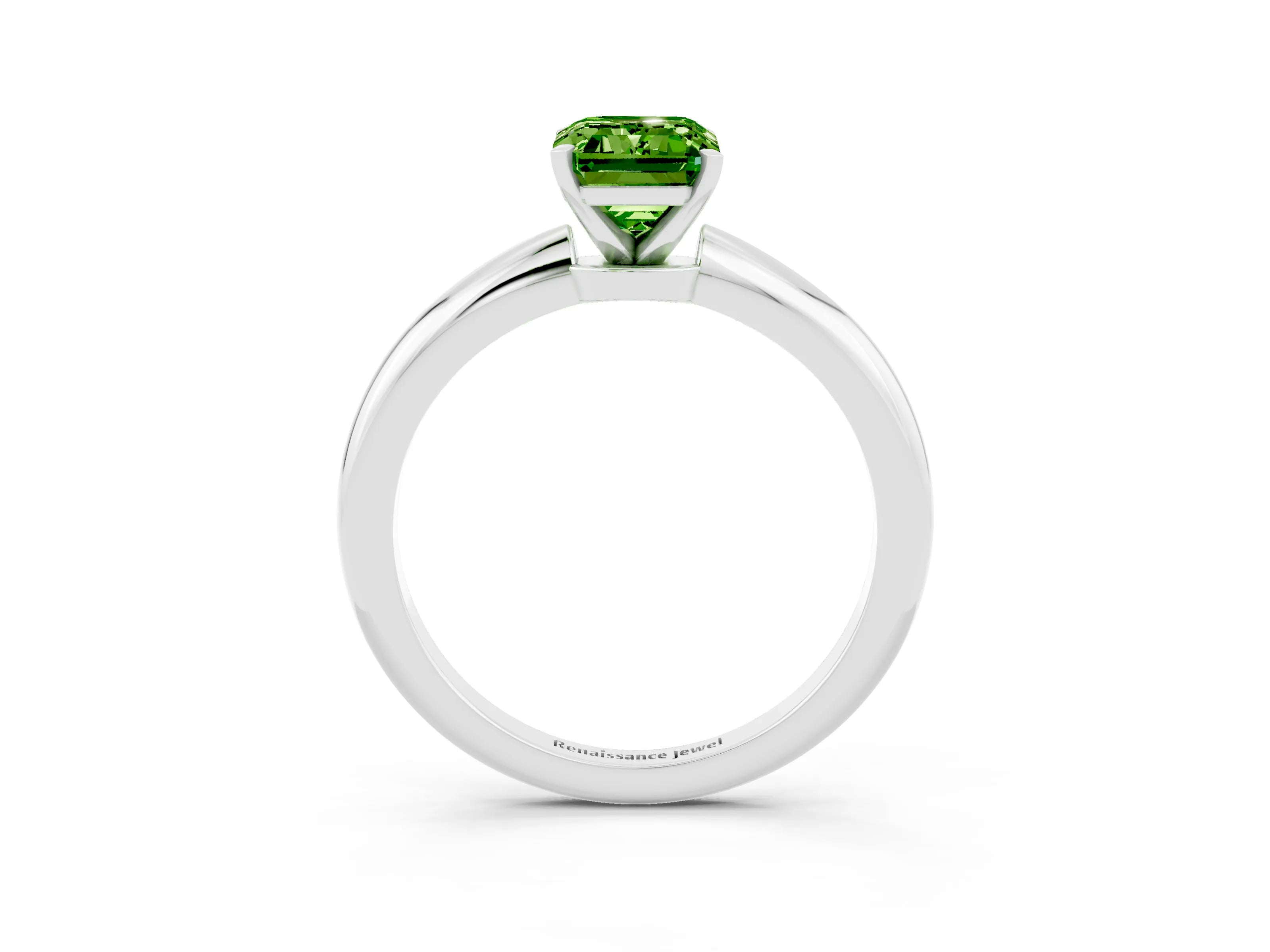 White gold Emerald Cut Peridot Solitaire Ring with Six-Prong Setting and Classic Band_3