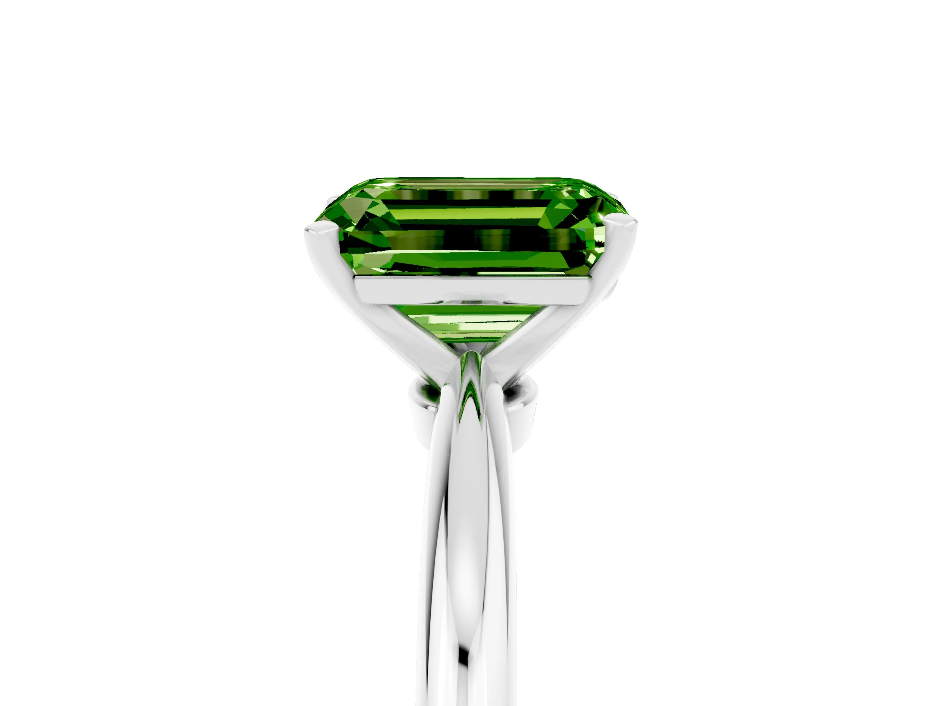 White gold Emerald Cut Peridot Solitaire Ring with Six-Prong Setting and Classic Band_5