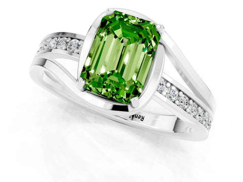 White gold Emerald Cut Peridot Solitaire Ring with Split Shank and Prong Setting_1