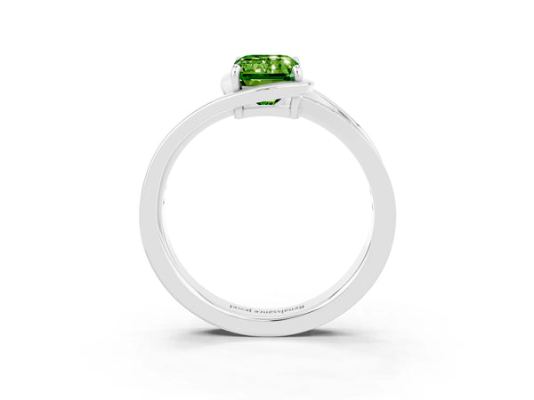 White gold Emerald Cut Peridot Solitaire Ring with Split Shank and Prong Setting