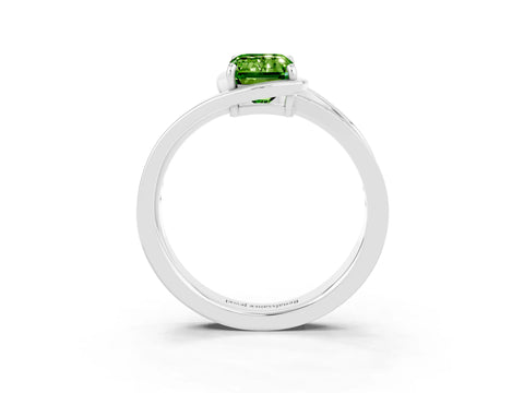 White gold Emerald Cut Peridot Solitaire Ring with Split Shank and Prong Setting_3
