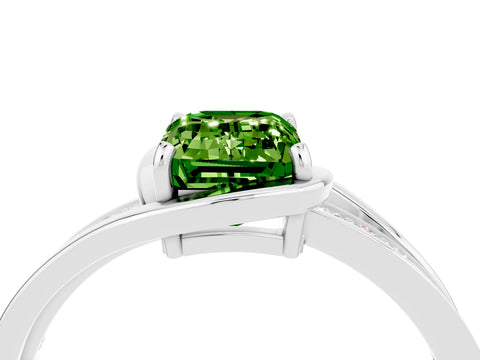 White gold Emerald Cut Peridot Solitaire Ring with Split Shank and Prong Setting_4