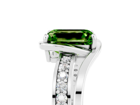 White gold Emerald Cut Peridot Solitaire Ring with Split Shank and Prong Setting_5