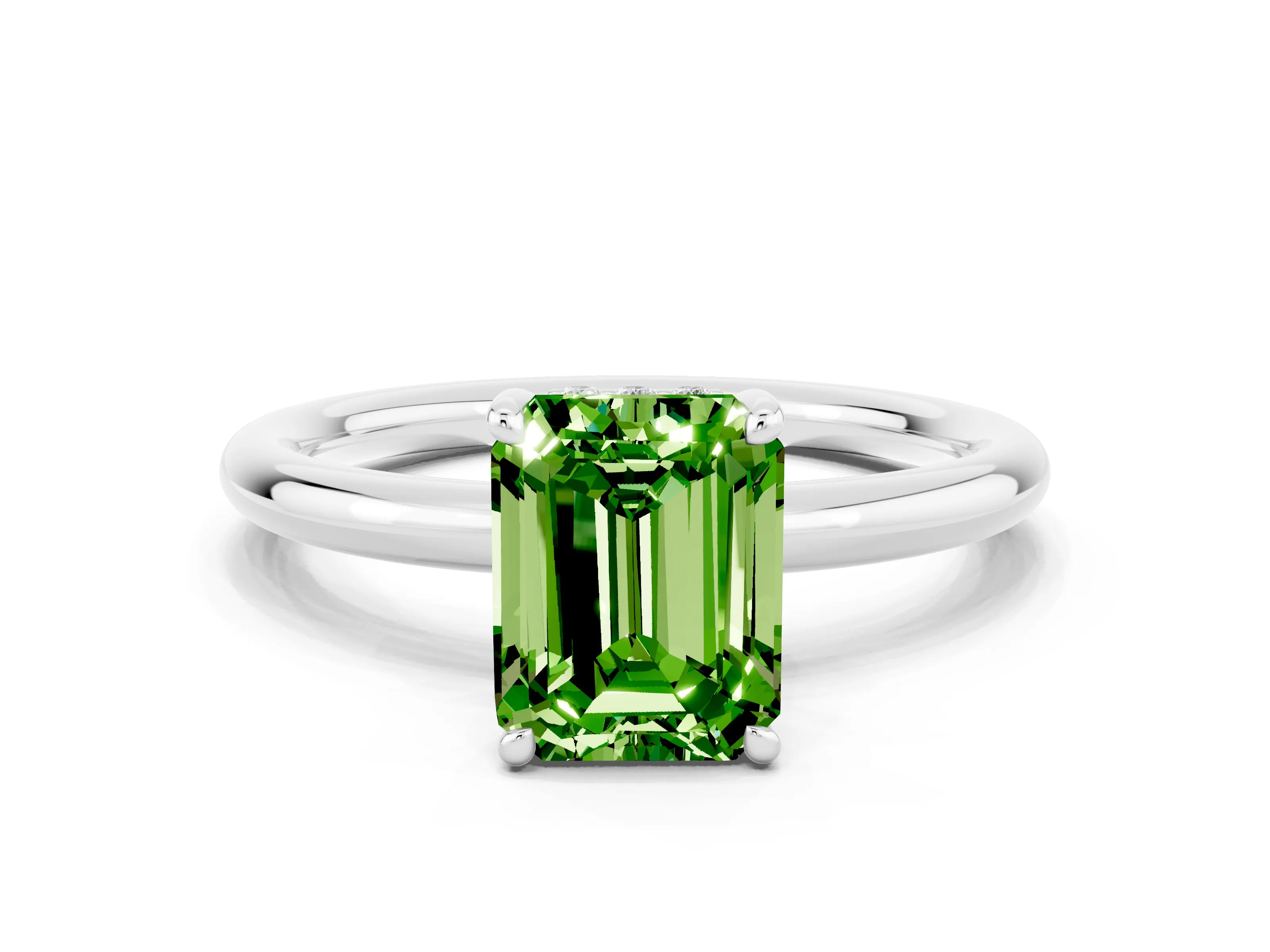 White gold Emerald Cut Peridot Solitaire Ring with Thin Band and Four-Prong Setting_12