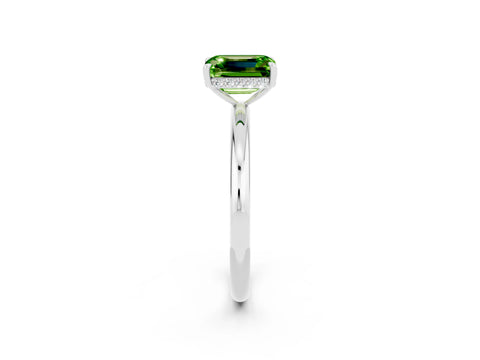 White gold Emerald Cut Peridot Solitaire Ring with Thin Band and Four-Prong Setting_14