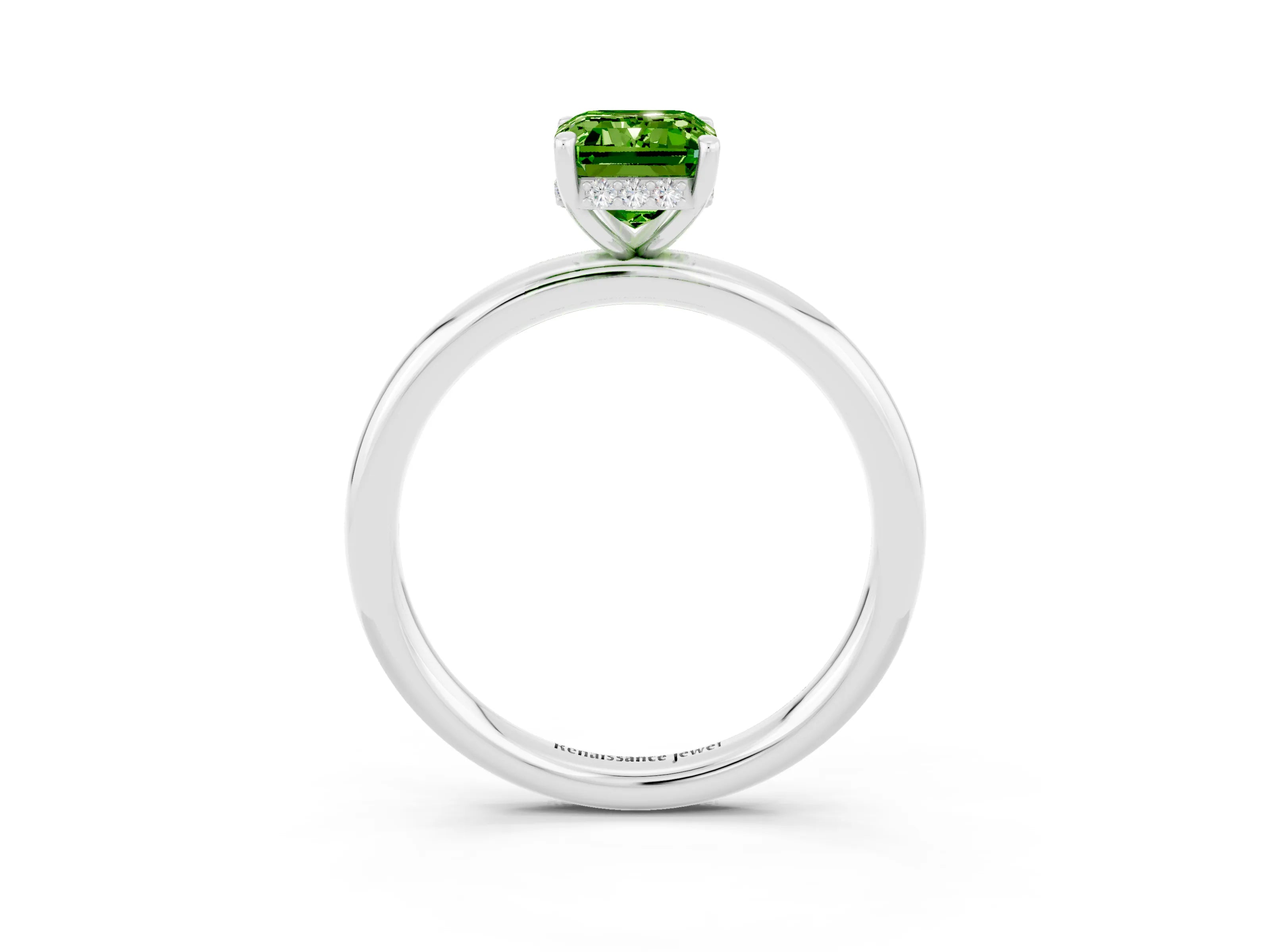 White gold Emerald Cut Peridot Solitaire Ring with Thin Band and Four-Prong Setting_15