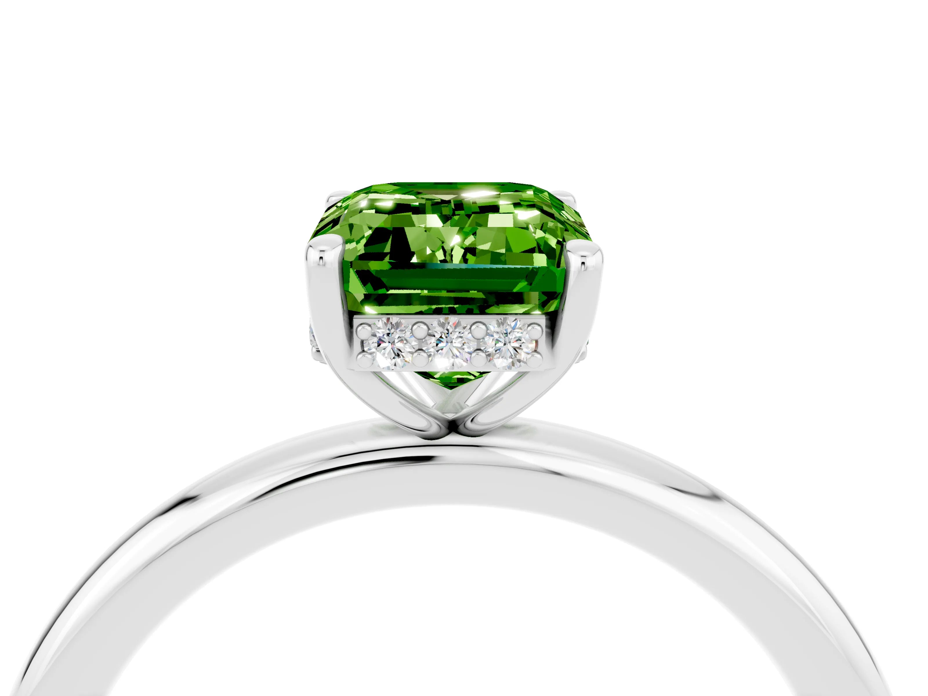 White gold Emerald Cut Peridot Solitaire Ring with Thin Band and Four-Prong Setting_16
