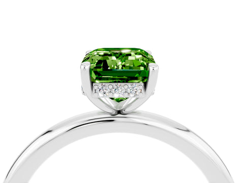 White gold Emerald Cut Peridot Solitaire Ring with Thin Band and Four-Prong Setting_16