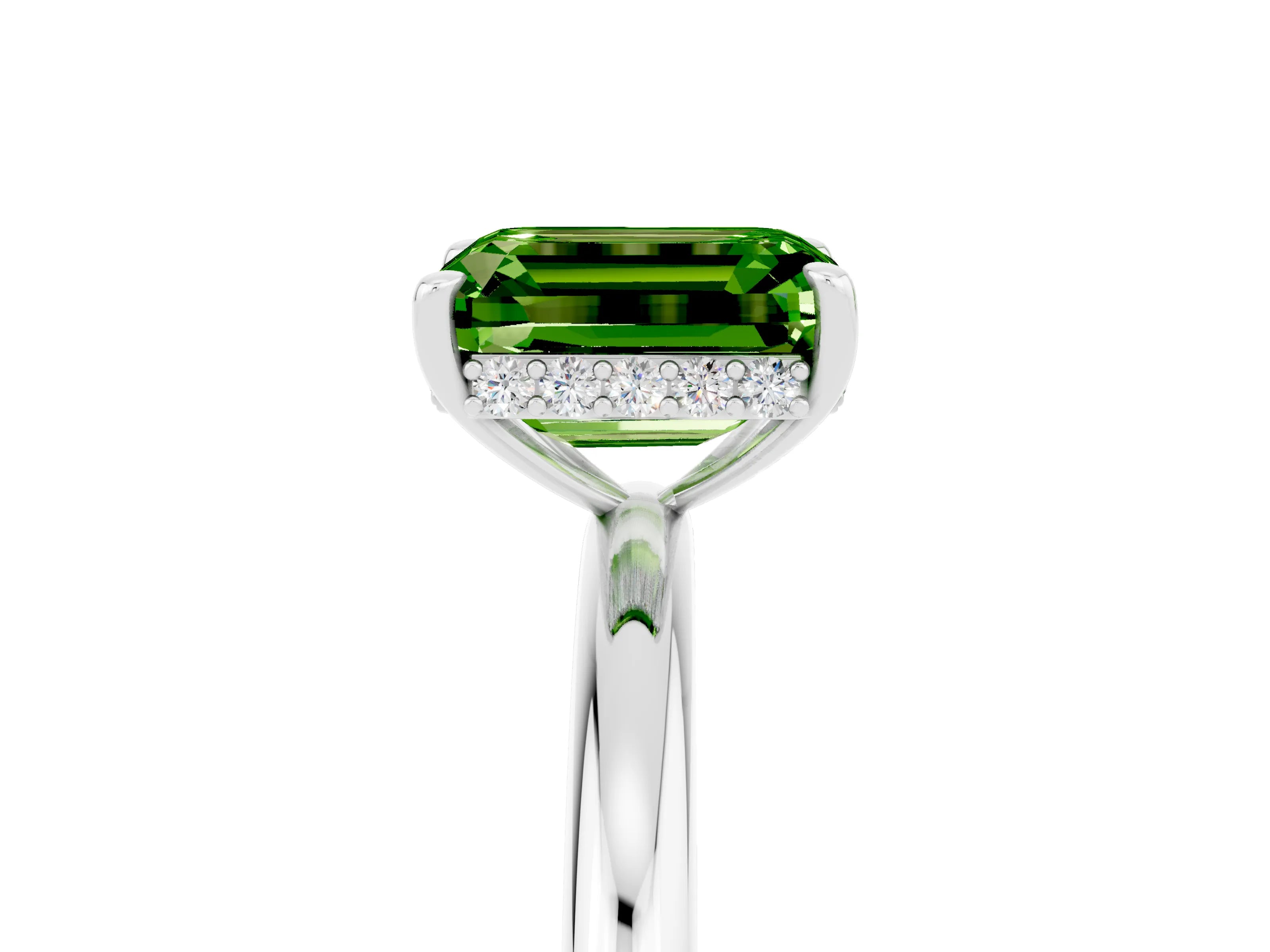 White gold Emerald Cut Peridot Solitaire Ring with Thin Band and Four-Prong Setting_17
