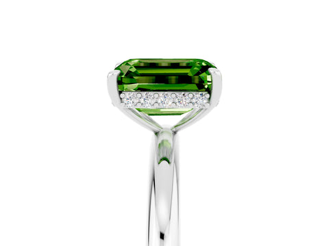 White gold Emerald Cut Peridot Solitaire Ring with Thin Band and Four-Prong Setting_17