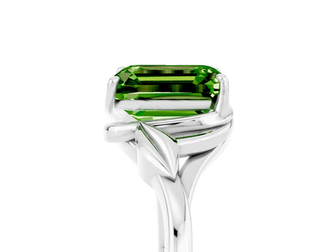 White gold Emerald Cut Peridot Solitaire Ring with Twist Band and Four-Prong Setting_17