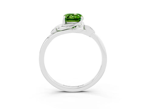 White gold Emerald Cut Peridot Solitaire Ring with Twist Band and Four-Prong Setting_39