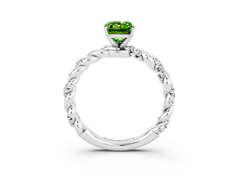 White gold Emerald Cut Peridot Solitaire Ring with Twisted Band and Pavé Accents_3