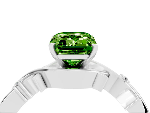 White gold Emerald Cut Peridot Solitaire Ring with Twisted Band and Prong Setting_16