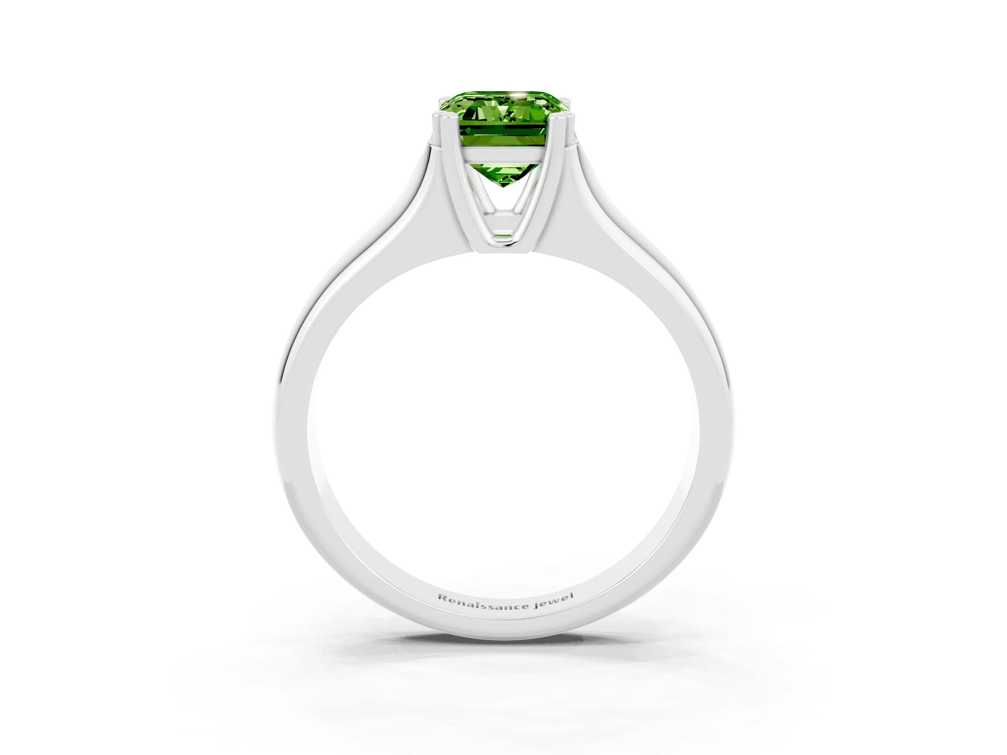 White gold Emerald Cut Peridot Solitaire Ring with Wide Band and Prong Setting_3