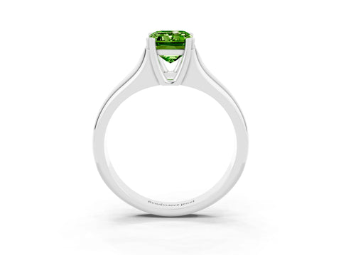 White gold Emerald Cut Peridot Solitaire Ring with Wide Band and Prong Setting_3