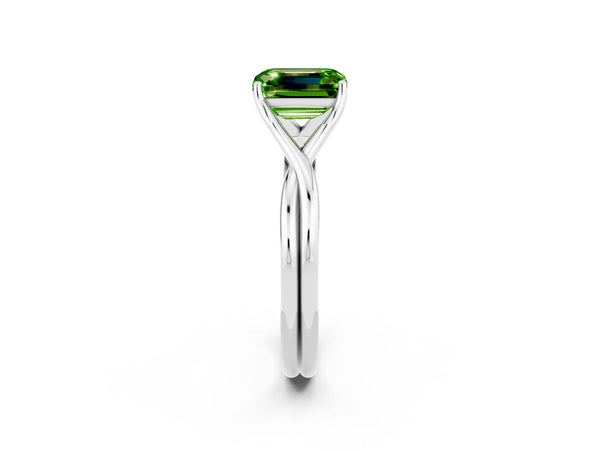 Platinum Emerald Cut Peridot Solitaire Twist Band Prong Setting Ring