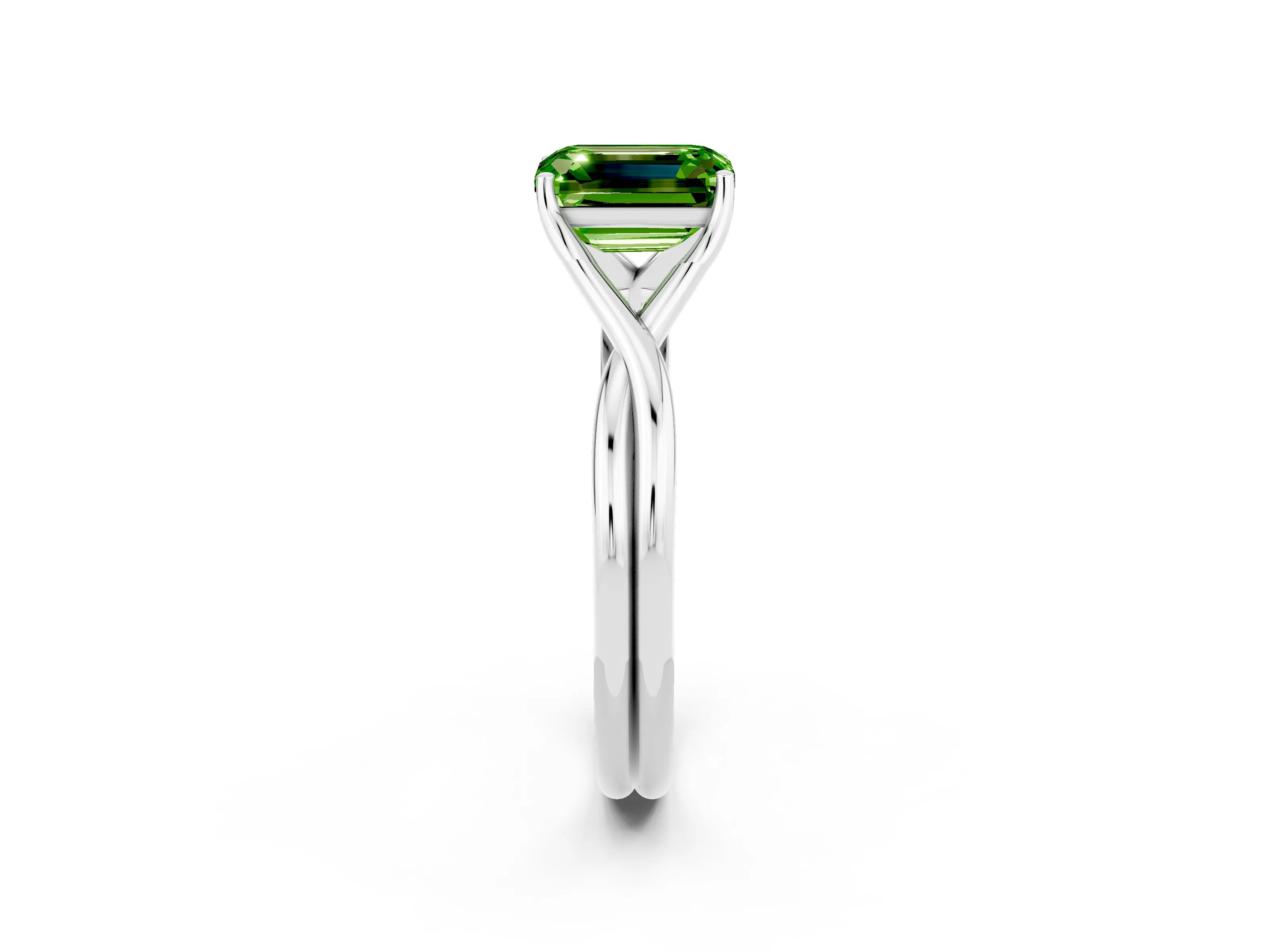 White gold Emerald Cut Peridot Solitaire Twist Band Prong Setting Ring_38
