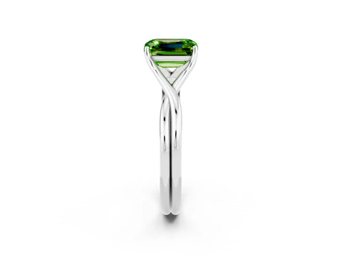 White gold Emerald Cut Peridot Solitaire Twist Band Prong Setting Ring_38