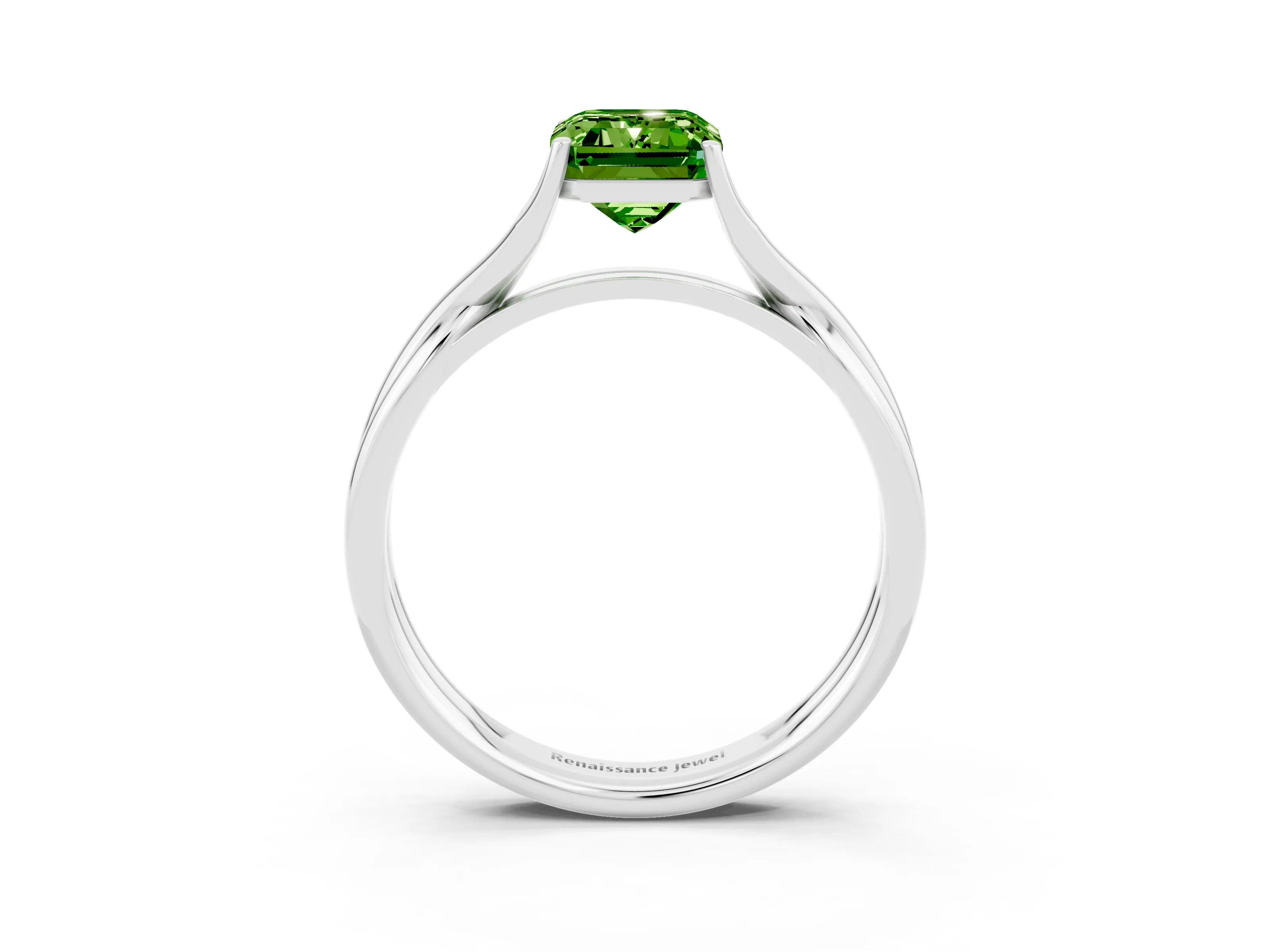 White gold Emerald Cut Peridot Solitaire Twist Band Prong Setting Ring_39