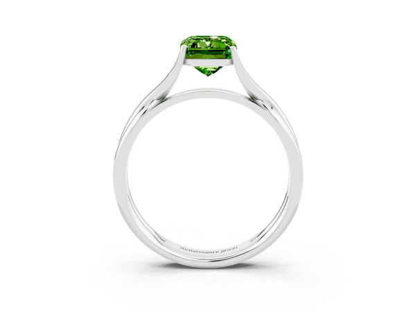 White gold Emerald Cut Peridot Solitaire Twist Band Prong Setting Ring
