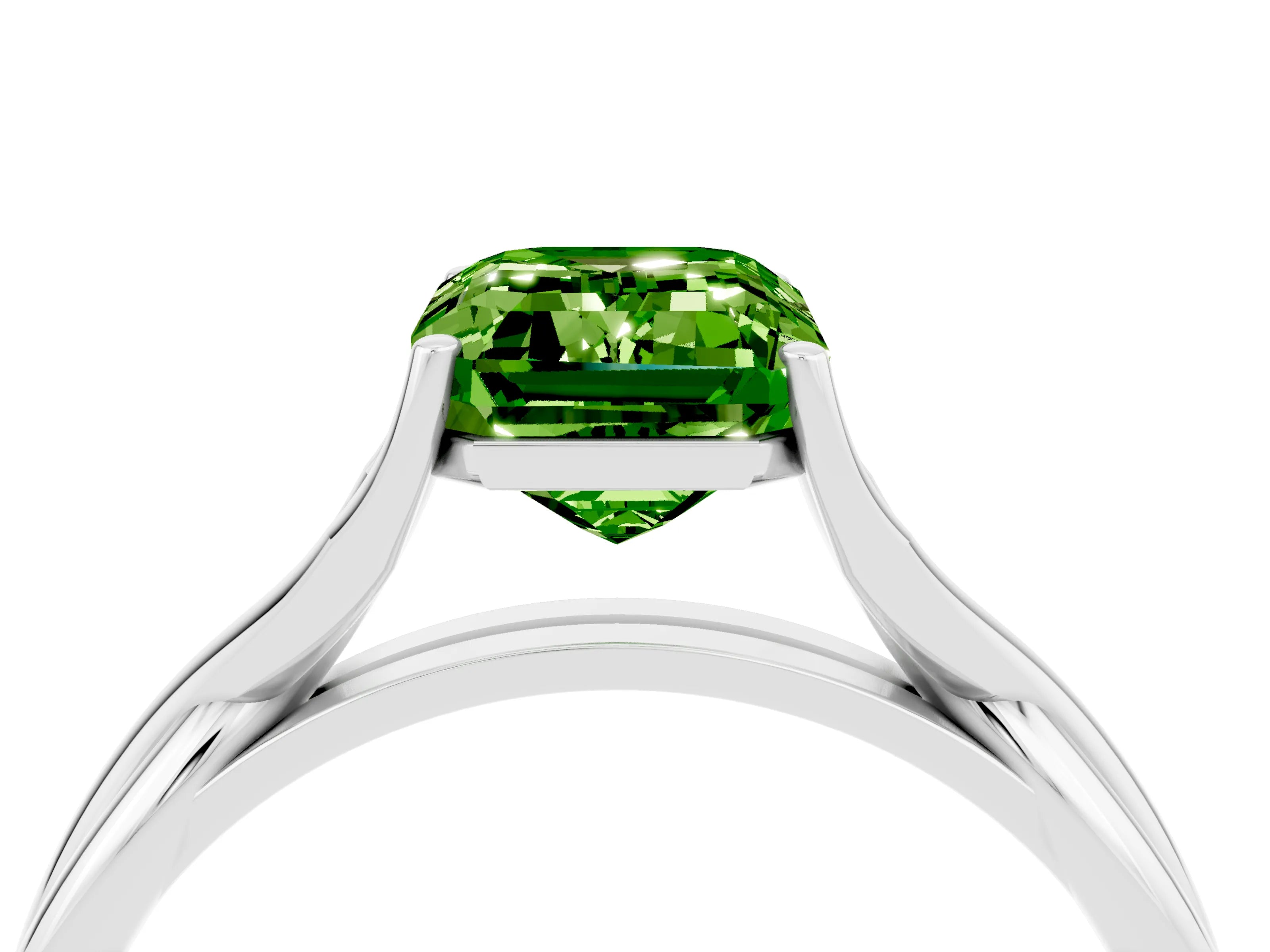 White gold Emerald Cut Peridot Solitaire Twist Band Prong Setting Ring_40
