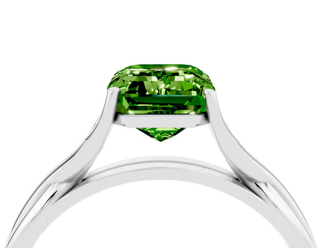 White gold Emerald Cut Peridot Solitaire Twist Band Prong Setting Ring_40