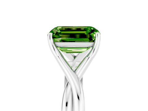 White gold Emerald Cut Peridot Solitaire Twist Band Prong Setting Ring_41
