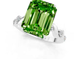 White gold Emerald Cut Peridot Solitaire Twisted Band with Round  Accents and Prong Setting_13