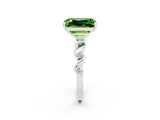 White gold Emerald Cut Peridot Solitaire Twisted Band with Round  Accents and Prong Setting_14