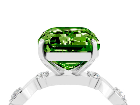 White gold Emerald Cut Peridot Solitaire Twisted Band with Round  Accents and Prong Setting_16