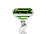 White gold Emerald Cut Peridot Solitaire Twisted Band with Round  Accents and Prong Setting_17
