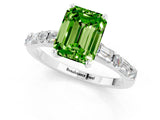 White gold Emerald Cut Peridot Solitaire with Side Baguettes and Channel Set Band_1