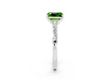 White gold Emerald Cut Peridot Solitaire with Side Baguettes and Channel Set Band_2