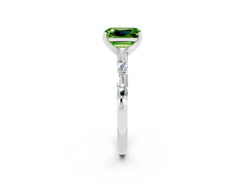 White gold Emerald Cut Peridot Solitaire with Side Baguettes and Channel Set Band_2