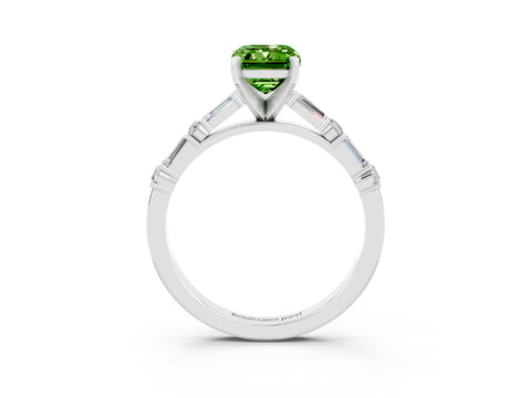 White gold Emerald Cut Peridot Solitaire with Side Baguettes and Channel Set Band_3