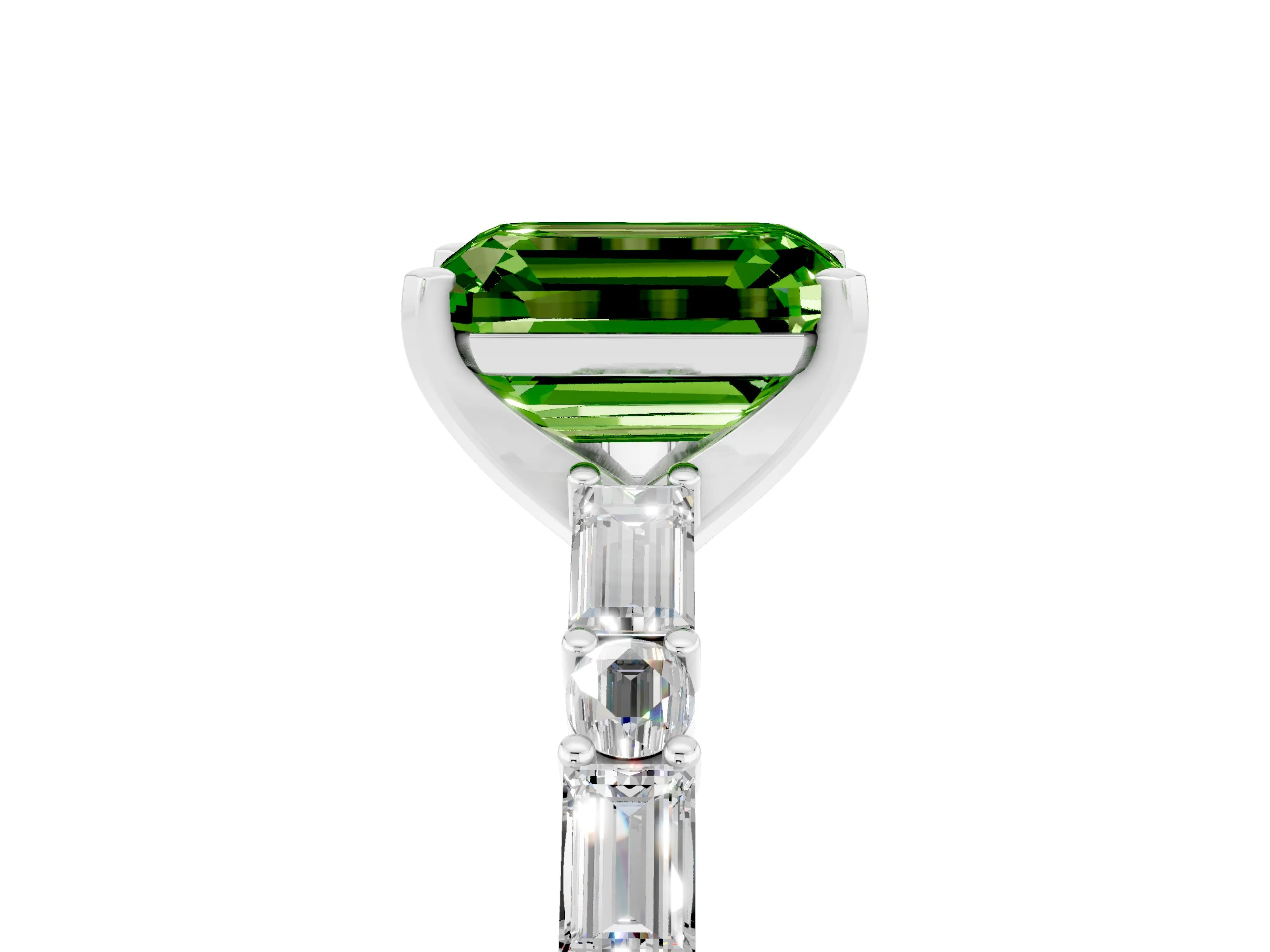 White gold Emerald Cut Peridot Solitaire with Side Baguettes and Channel Set Band_5