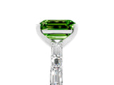 White gold Emerald Cut Peridot Solitaire with Side Baguettes and Channel Set Band_5