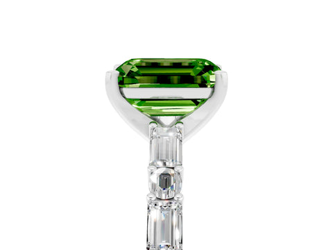 White gold Emerald Cut Peridot Solitaire with Side Baguettes and Channel Set Band_5