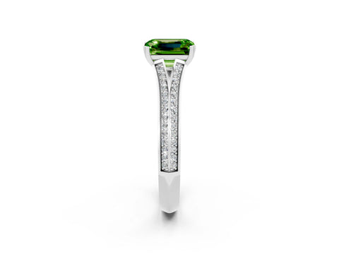 White gold Emerald Cut Peridot Split Shank Engagement Ring with Pavé Band_2