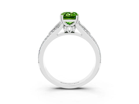 White gold Emerald Cut Peridot Split Shank Engagement Ring with Pavé Band_3