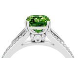 White gold Emerald Cut Peridot Split Shank Engagement Ring with Pavé Band_4