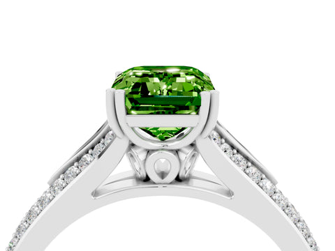 White gold Emerald Cut Peridot Split Shank Engagement Ring with Pavé Band_4