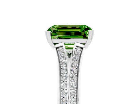 White gold Emerald Cut Peridot Split Shank Engagement Ring with Pavé Band_5