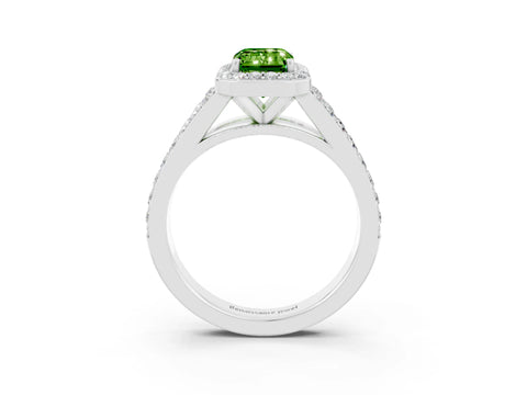White gold Emerald Cut Peridot Split Shank Halo Ring with Four-Prong Setting_27