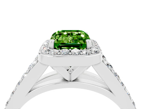 White gold Emerald Cut Peridot Split Shank Halo Ring with Four-Prong Setting_28