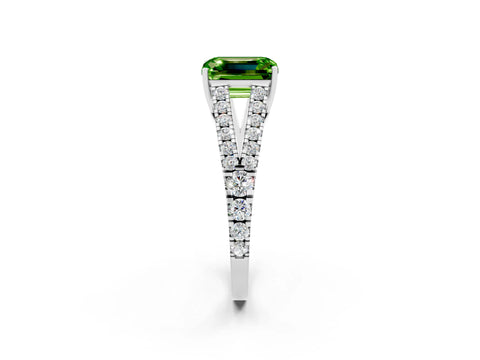 White gold Emerald Cut Peridot Split Shank Pavé Engagement Ring with Four-Prong Setting_14