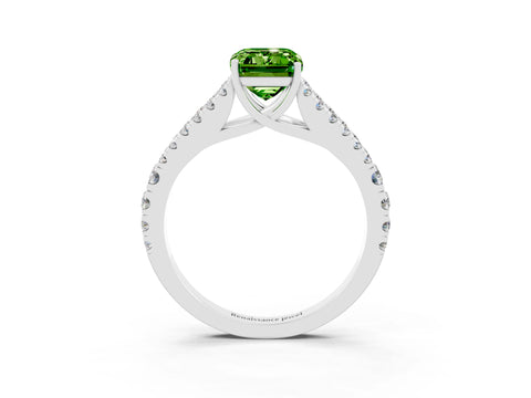 White gold Emerald Cut Peridot Split Shank Pavé Engagement Ring with Four-Prong Setting_15